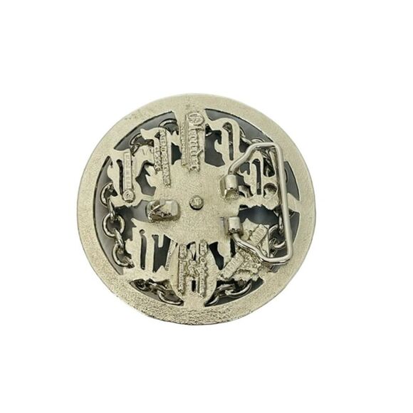 Low Rider Steering Wheel Spinner Belt Buckle Silvertone 3-1/2 inch Dia Hot Rod - Picture 2 of 5